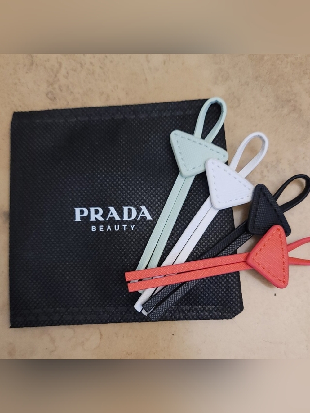 4 Pc Prada Beauty bottle ascots and charm necklace set New Red Green Black White